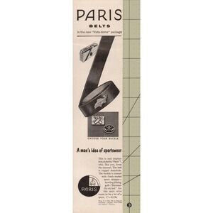 Paris Mens Sports Steerhide Belts Mid Century Fashion Vintage Print Ad 1958